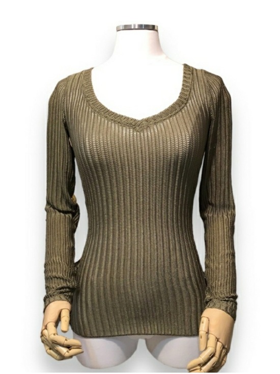 We The Free Tops - WE THE FREE Olive Green Wide Ribbed Stretch Knit Layering Top Size Small